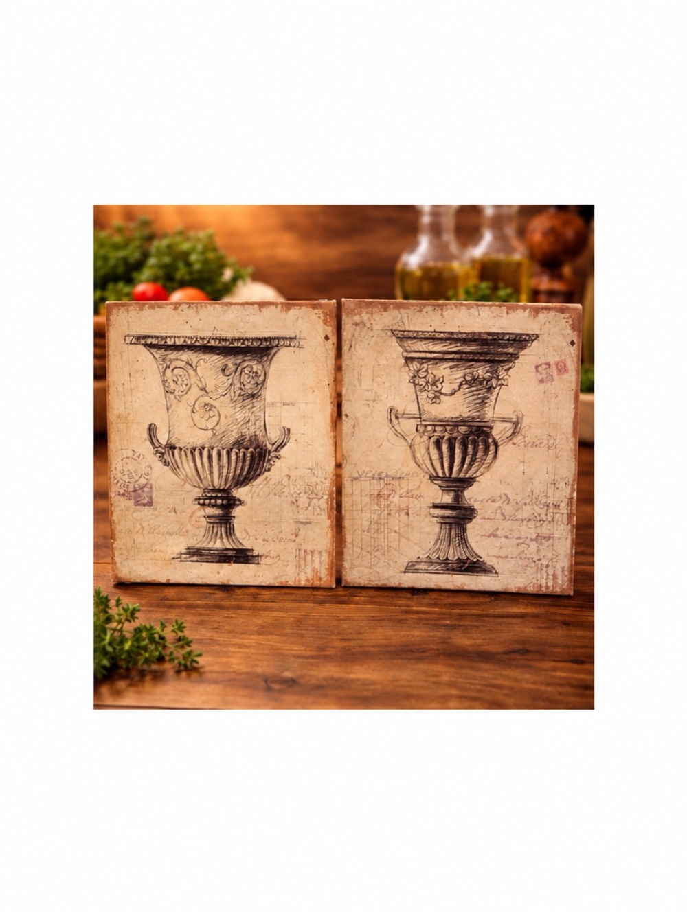 Set of 2 Classical Urn Vintage Style Wall Art Pictures 12x15